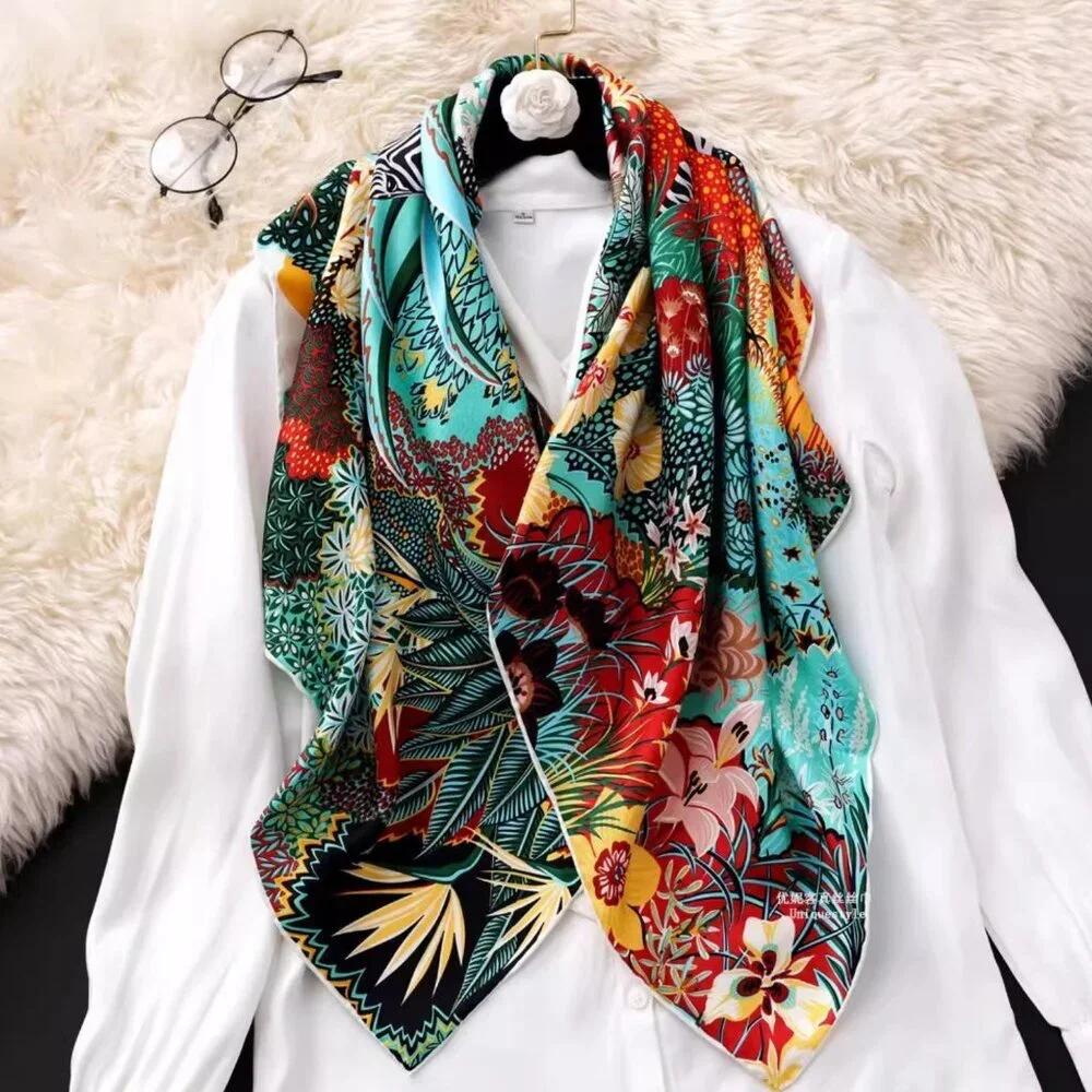 Women 100% silk scarf 90 cm Mountain Zebra